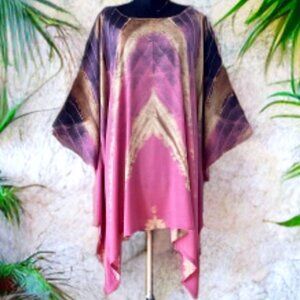 Salmon Tan Gray Tie Dyed Dolman Sleeve Cover Up Poncho Top (#54)
